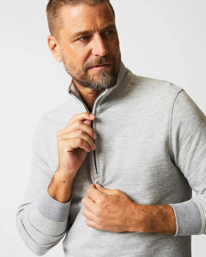 Sweaters and Sweatshirts Men Billy Reid Herringbone Half Zip Light Grey