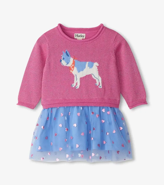 Sweaters Baby and Toddler Hatley Baby and Toddler Girls French Bulldogs Drop Waist Sweater Dress