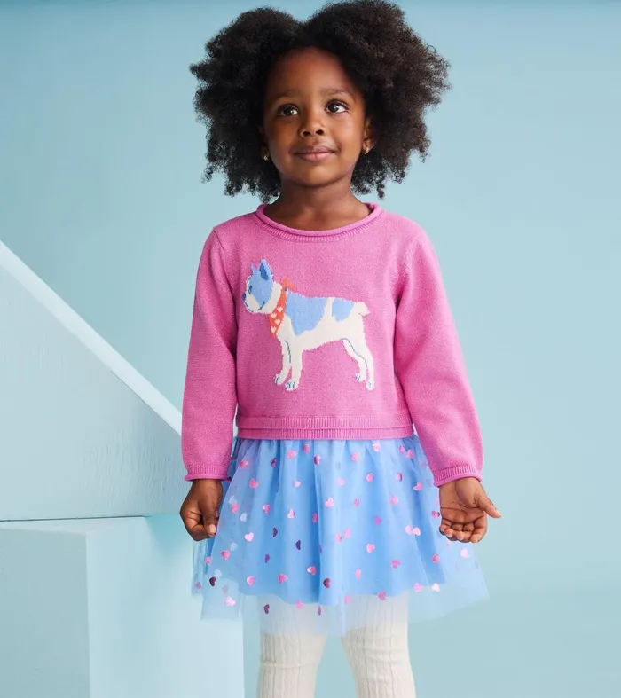 Sweaters Baby and Toddler Hatley Baby and Toddler Girls French Bulldogs Drop Waist Sweater Dress