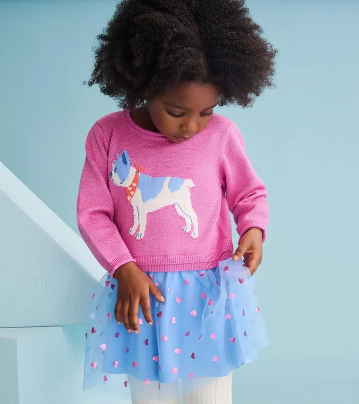 Sweaters Baby and Toddler Hatley Baby and Toddler Girls French Bulldogs Drop Waist Sweater Dress