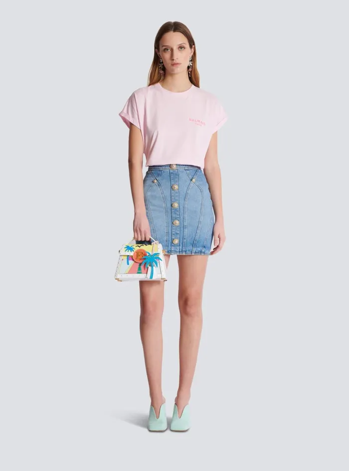 Tshirt With Flocked Paris Logo Pink Women Balmain TShirts
