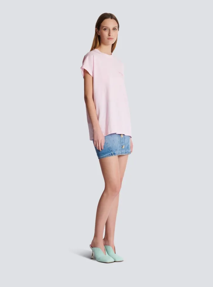 Tshirt With Flocked Paris Logo Pink Women Balmain TShirts