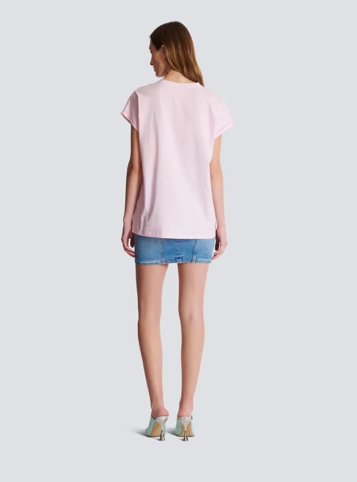 Tshirt With Flocked Paris Logo Pink Women Balmain TShirts
