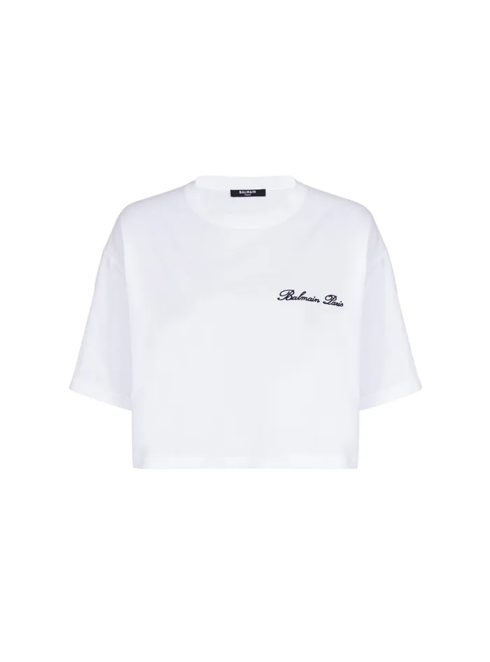 Tshirt With Signature Embroidery White Women Balmain TShirts