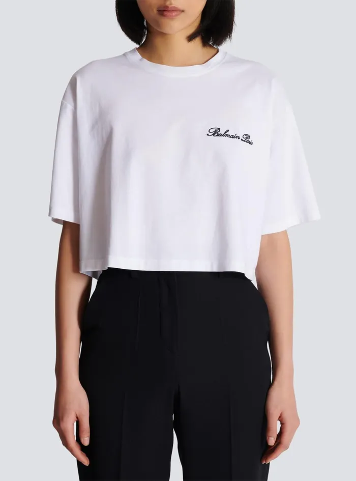 Tshirt With Signature Embroidery White Women Balmain TShirts