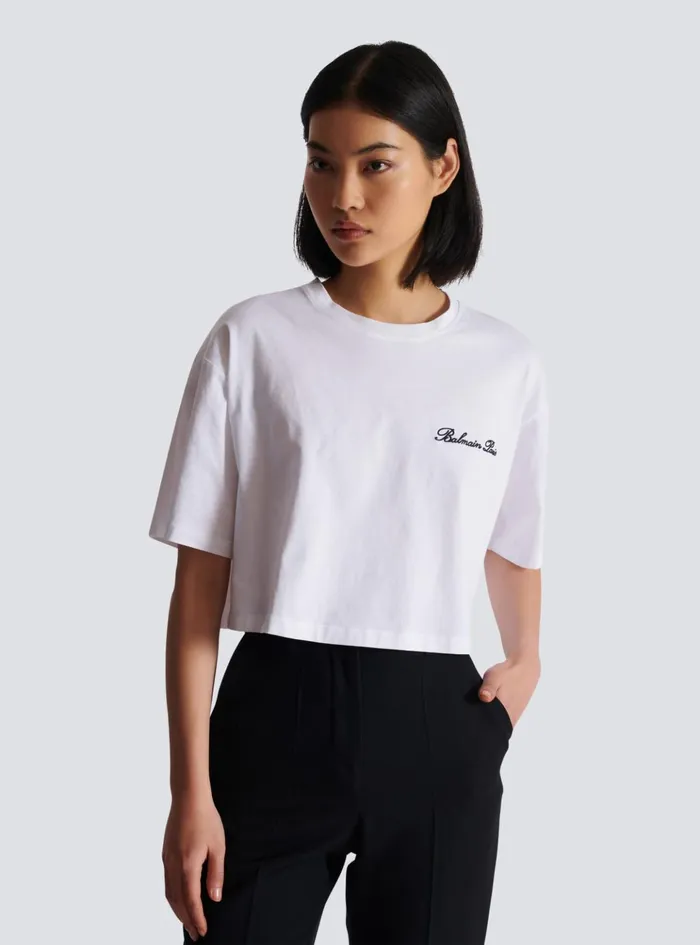 Tshirt With Signature Embroidery White Women Balmain TShirts