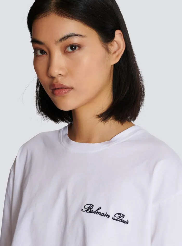 Tshirt With Signature Embroidery White Women Balmain TShirts