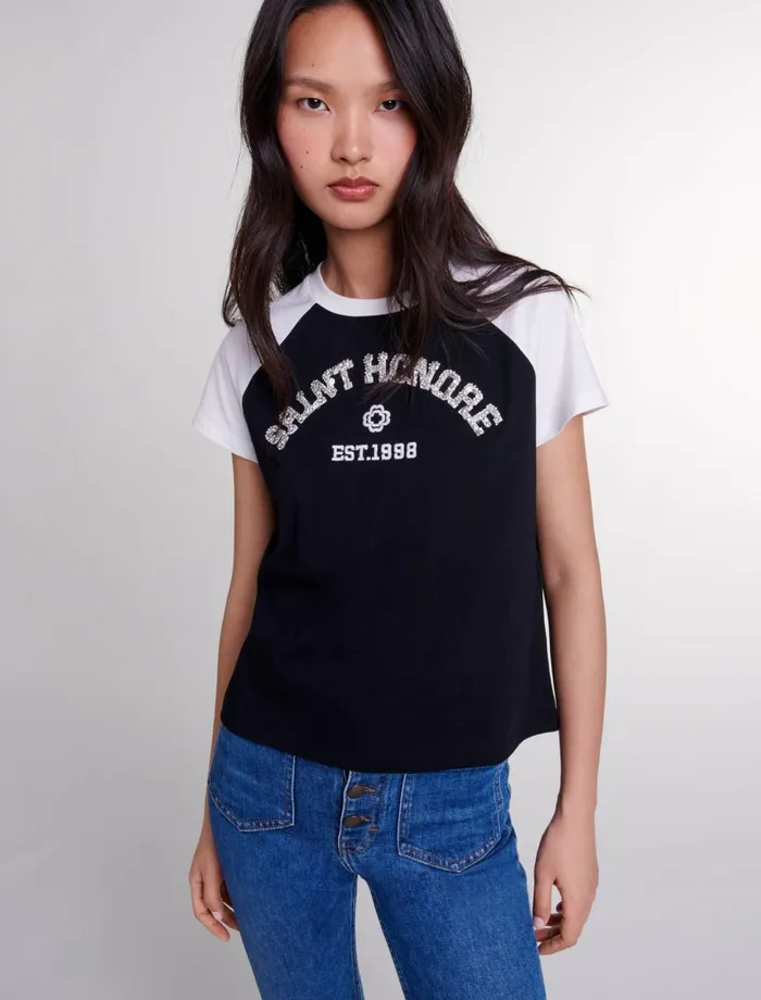 TShirts Women Maje SaintHonor Diamant TShirt Black