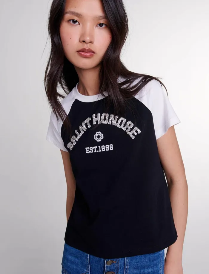 TShirts Women Maje SaintHonor Diamant TShirt Black