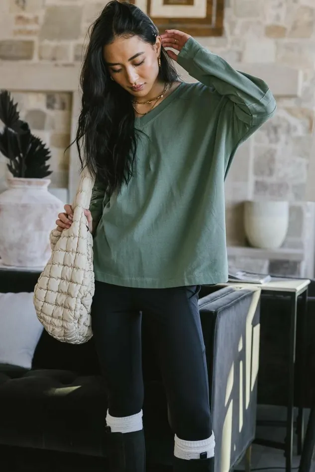 Taylan VNeck Top Green Women Bohme Tees and Tanks