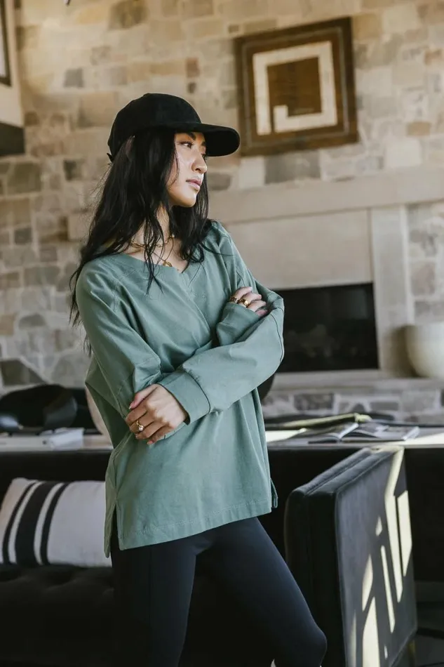 Taylan VNeck Top Green Women Bohme Tees and Tanks