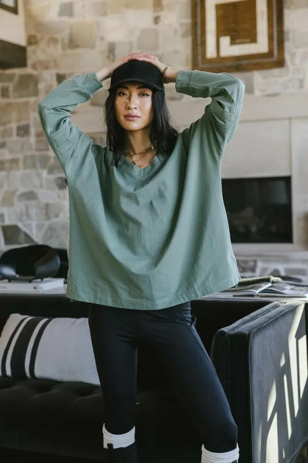 Taylan VNeck Top Green Women Bohme Tees and Tanks