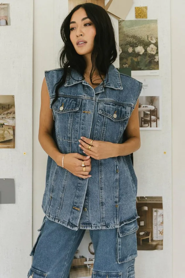 Taylor Denim Vest In Medium Wash Medium Wash Women Bohme Tops