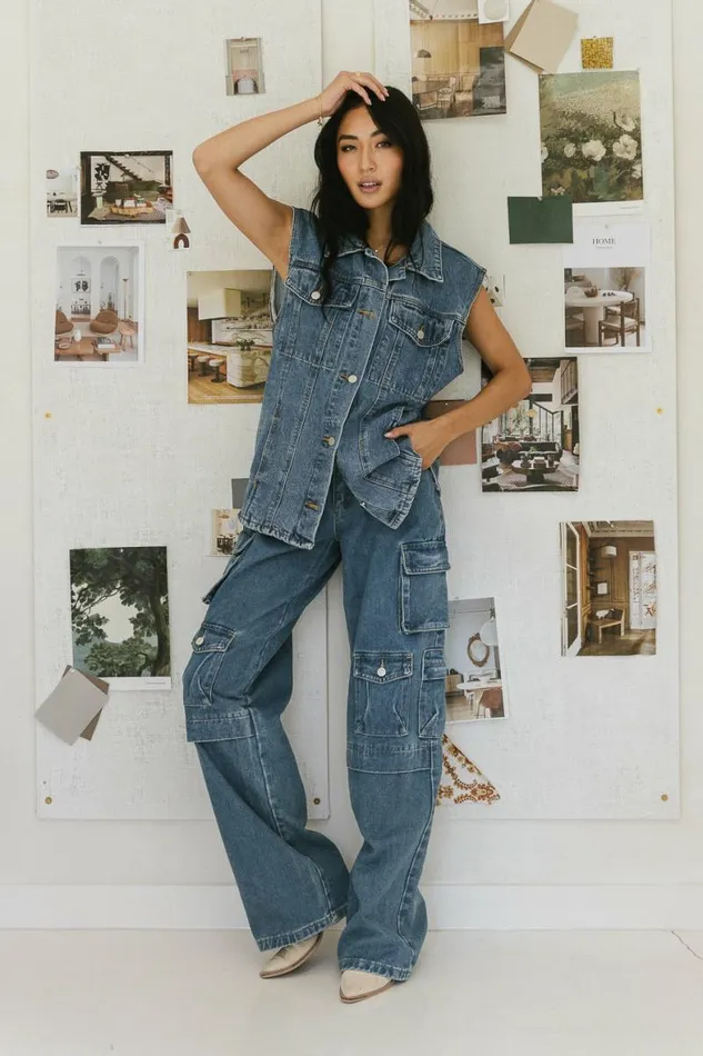Taylor Denim Vest In Medium Wash Medium Wash Women Bohme Tops