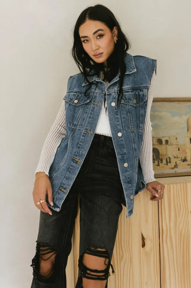 Taylor Denim Vest In Medium Wash Medium Wash Women Bohme Tops