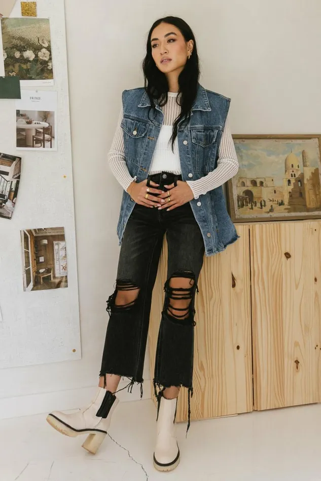 Taylor Denim Vest In Medium Wash Medium Wash Women Bohme Tops