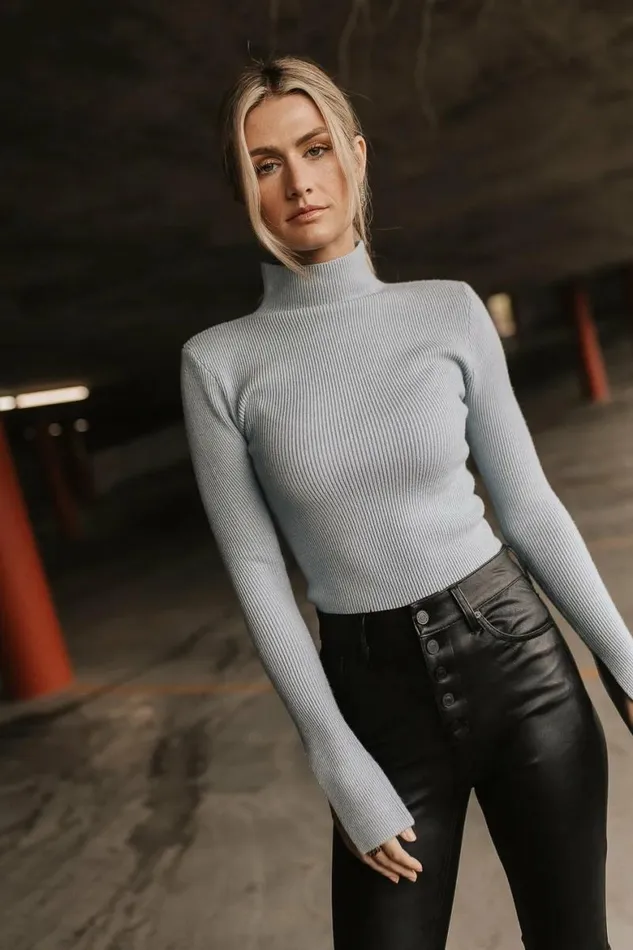 Terrance Mock Neck Sweater In Blue Blue Women Bohme Tops