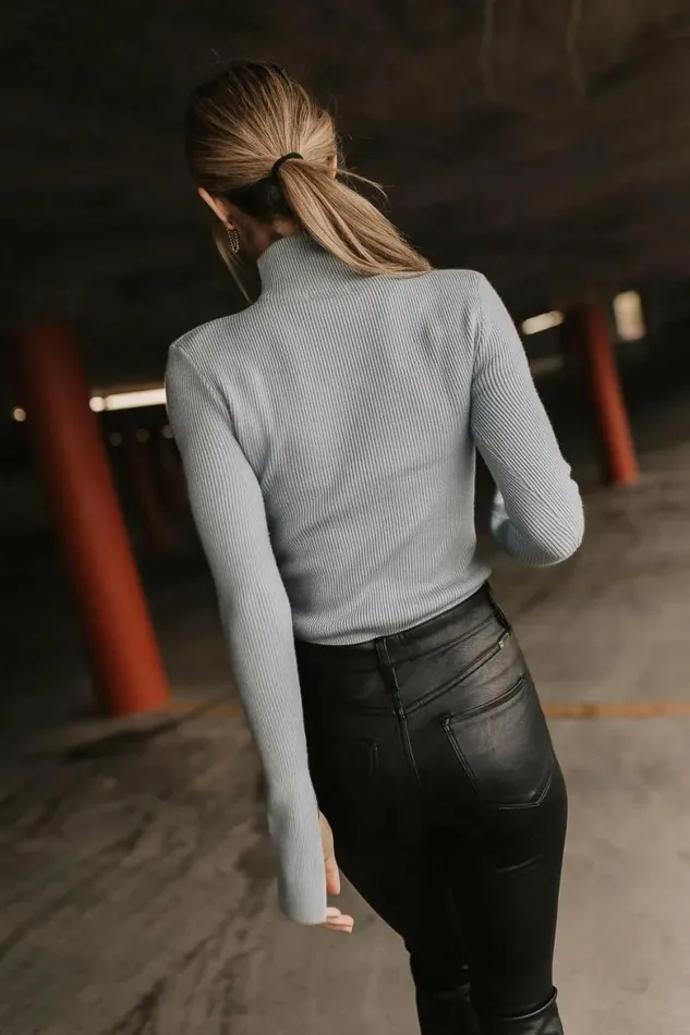 Terrance Mock Neck Sweater In Blue Blue Women Bohme Tops