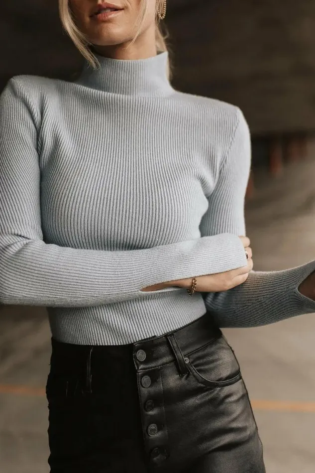 Terrance Mock Neck Sweater In Blue Blue Women Bohme Tops