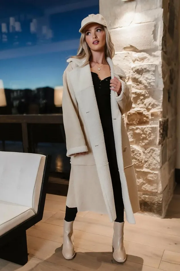 Tessa Sherpa Coat In Cream Cream Women Bohme Outerwear