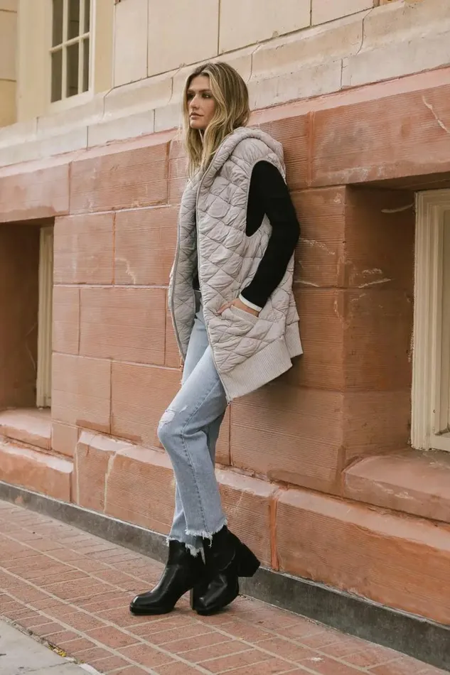 Tobi Hooded Quilted Vest Taupe Women Bohme Tops