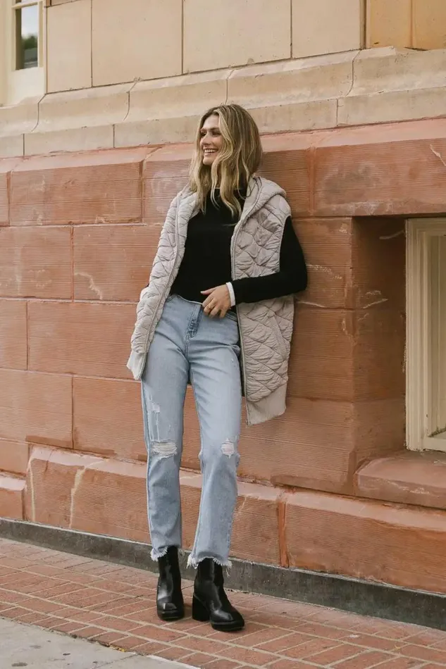Tobi Hooded Quilted Vest Taupe Women Bohme Tops
