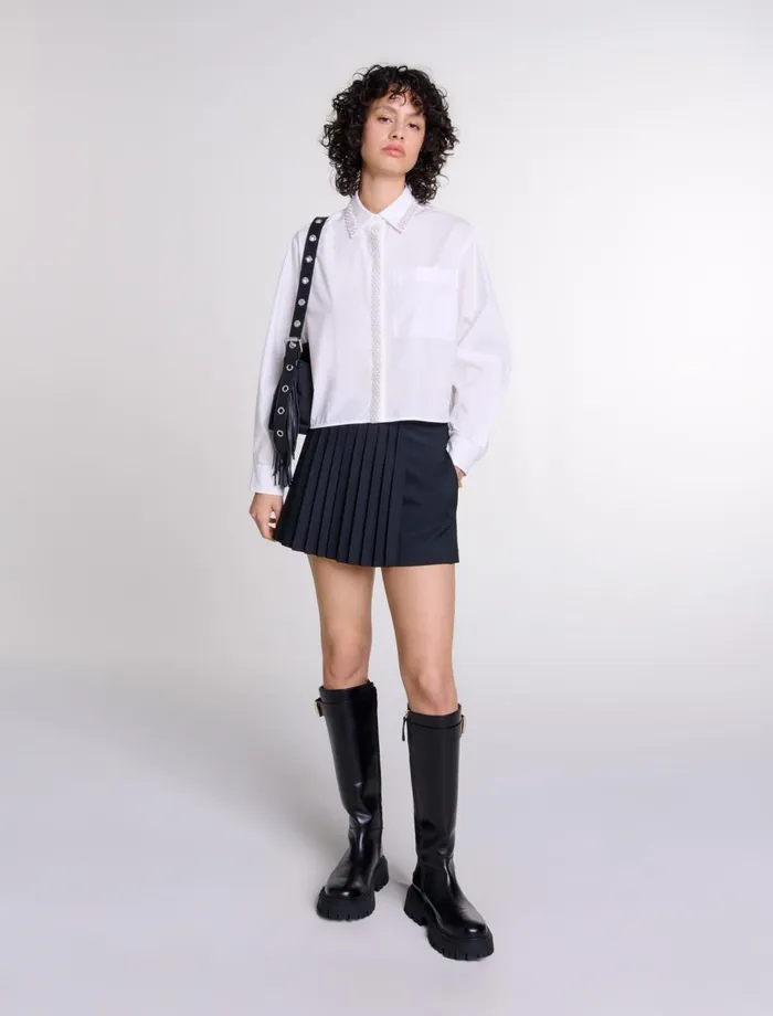 Tops and Shirts Women Maje Beaded Cropped Shirt White