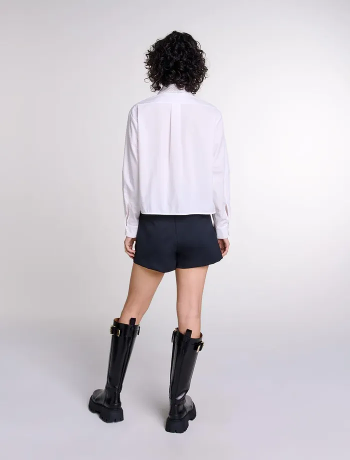 Tops and Shirts Women Maje Beaded Cropped Shirt White