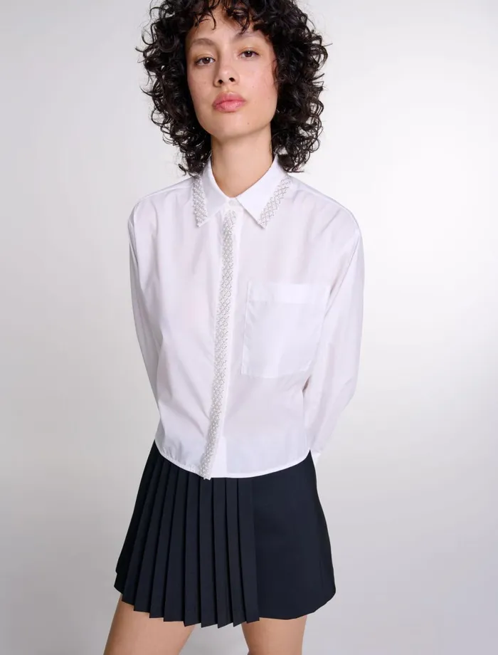 Tops and Shirts Women Maje Beaded Cropped Shirt White