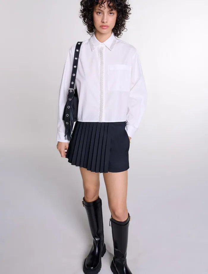 Tops and Shirts Women Maje Beaded Cropped Shirt White