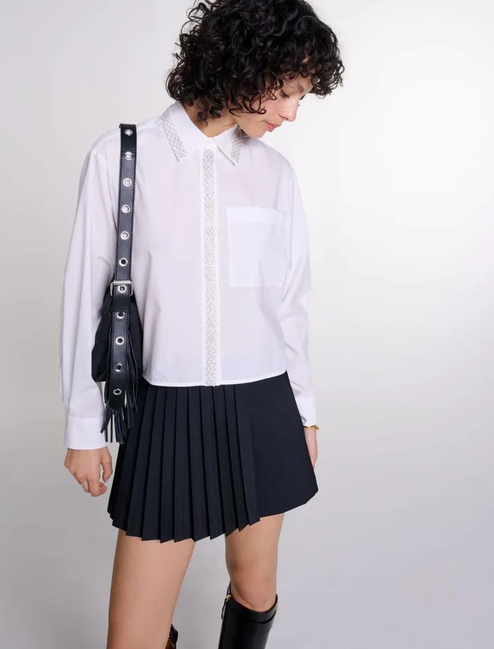 Tops and Shirts Women Maje Beaded Cropped Shirt White
