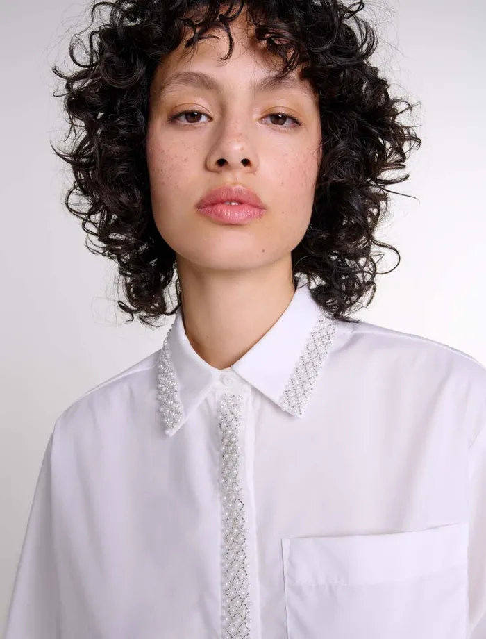 Tops and Shirts Women Maje Beaded Cropped Shirt White