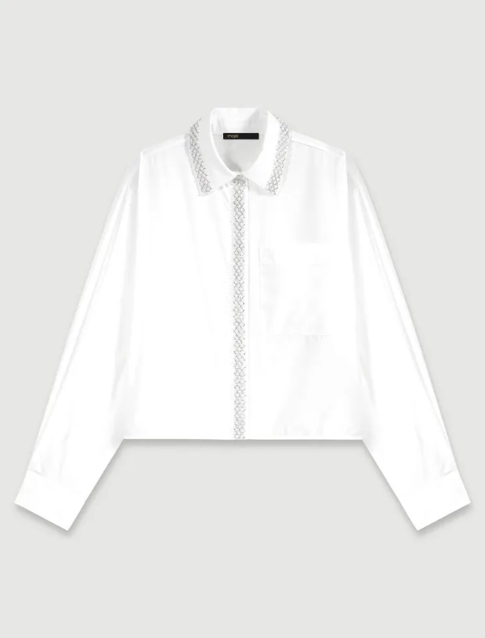 Tops and Shirts Women Maje Beaded Cropped Shirt White