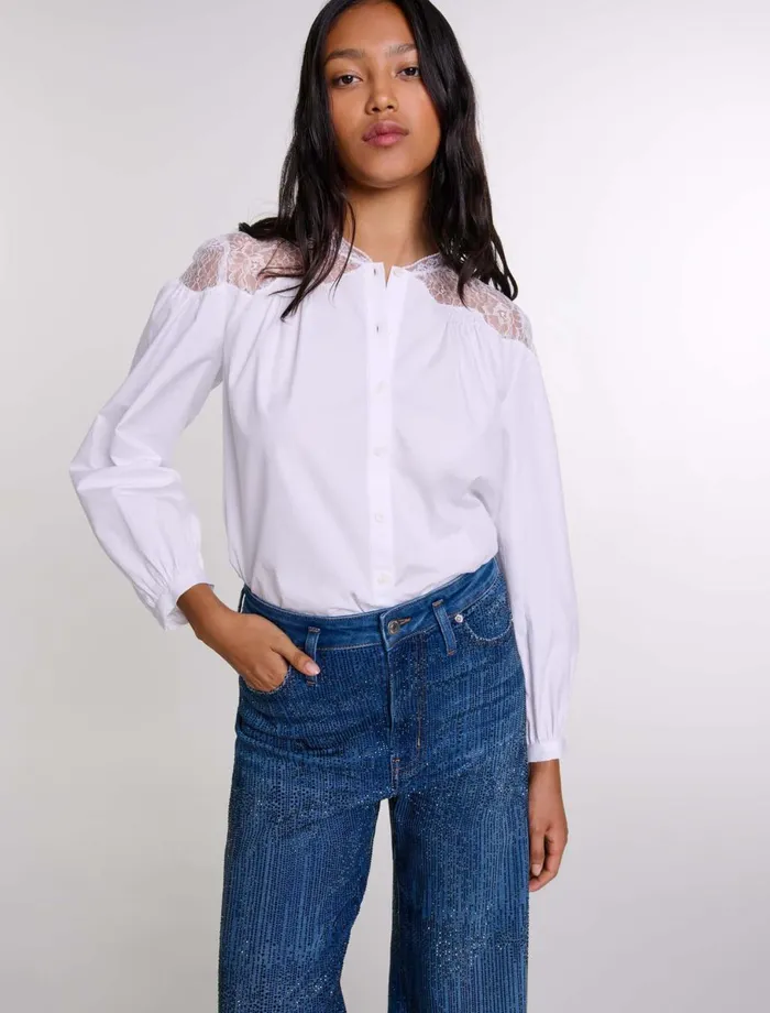Tops and Shirts Women Maje Lace Shirt White