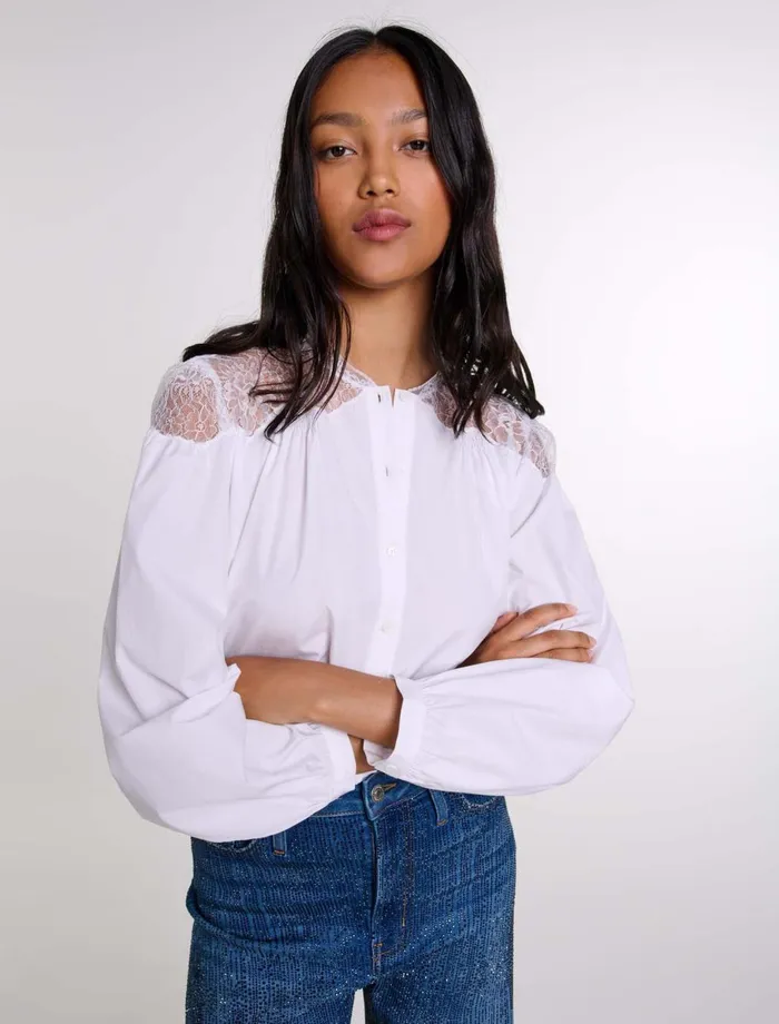 Tops and Shirts Women Maje Lace Shirt White