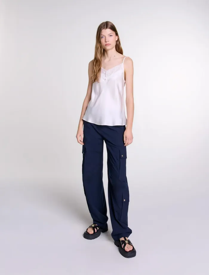 Tops and Shirts Women Maje Silk Satin And Lace Top White