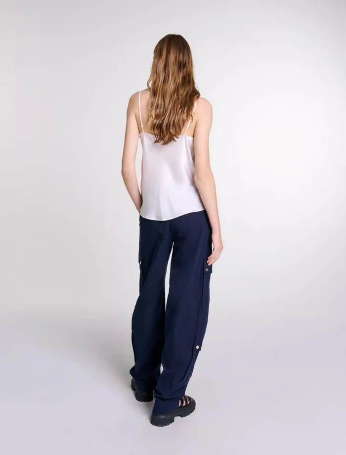 Tops and Shirts Women Maje Silk Satin And Lace Top White