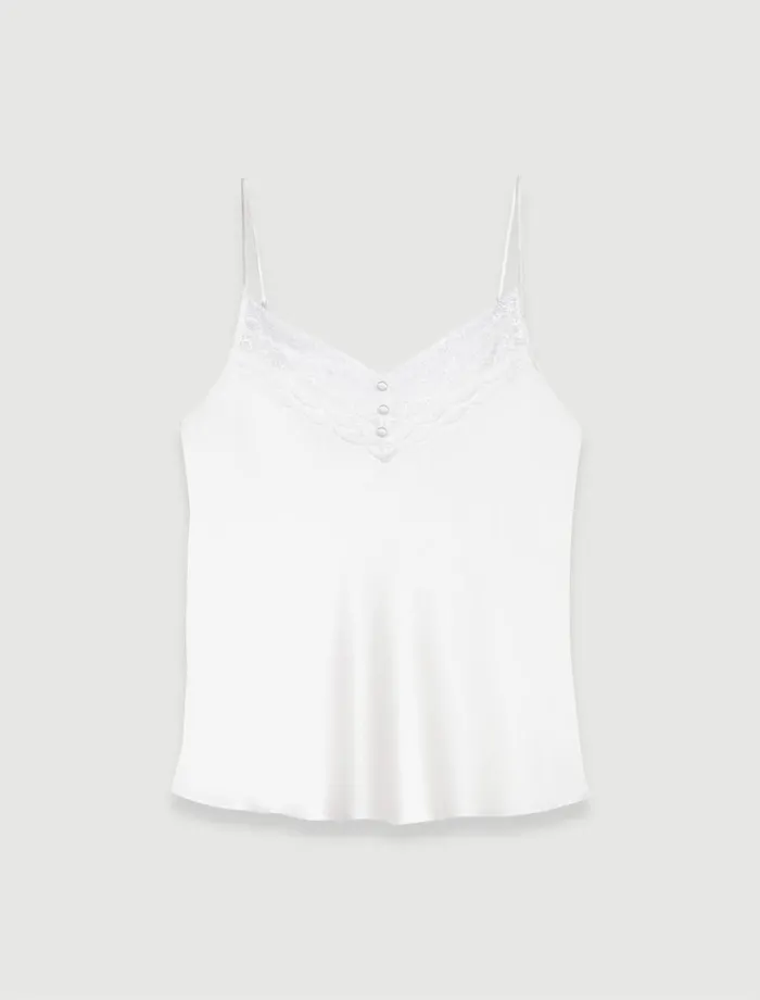 Tops and Shirts Women Maje Silk Satin And Lace Top White