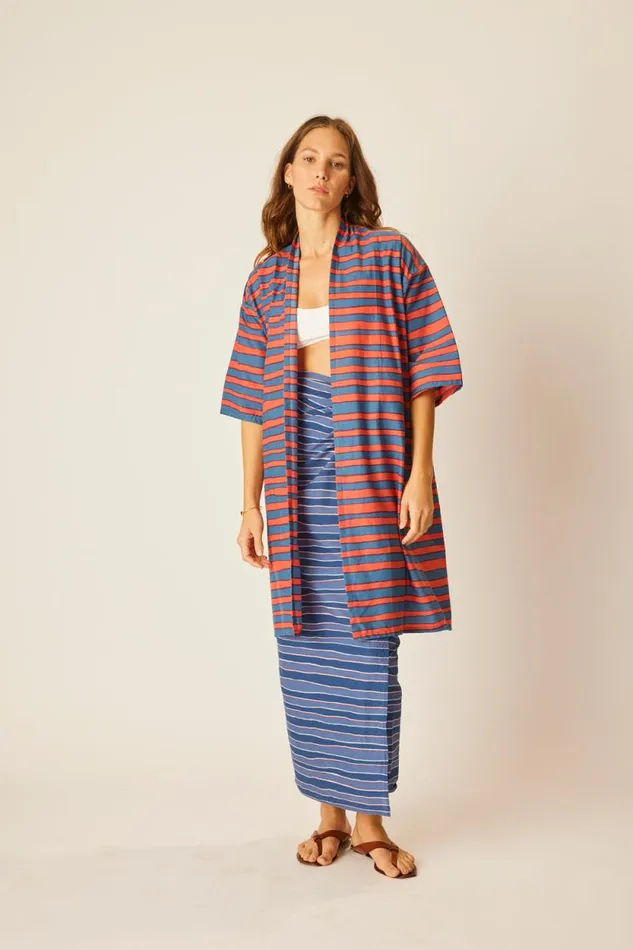 Tops Shop Natalie Martin LENNON KIMONO Batik Stripe Blood Orange