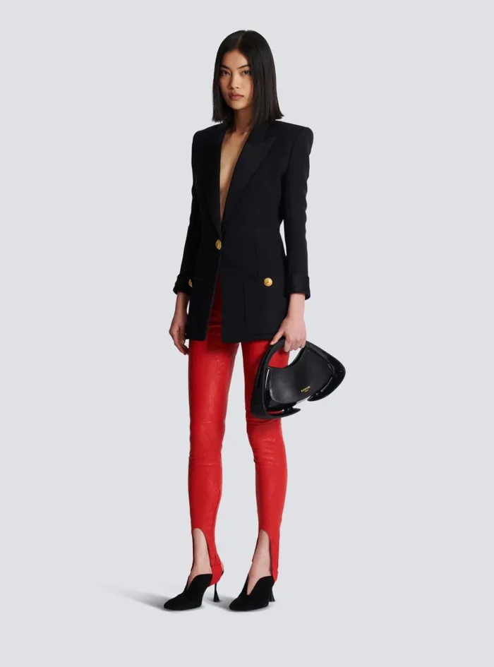 Topstitched Leather Leggings Red Women Balmain Trousers And Shorts