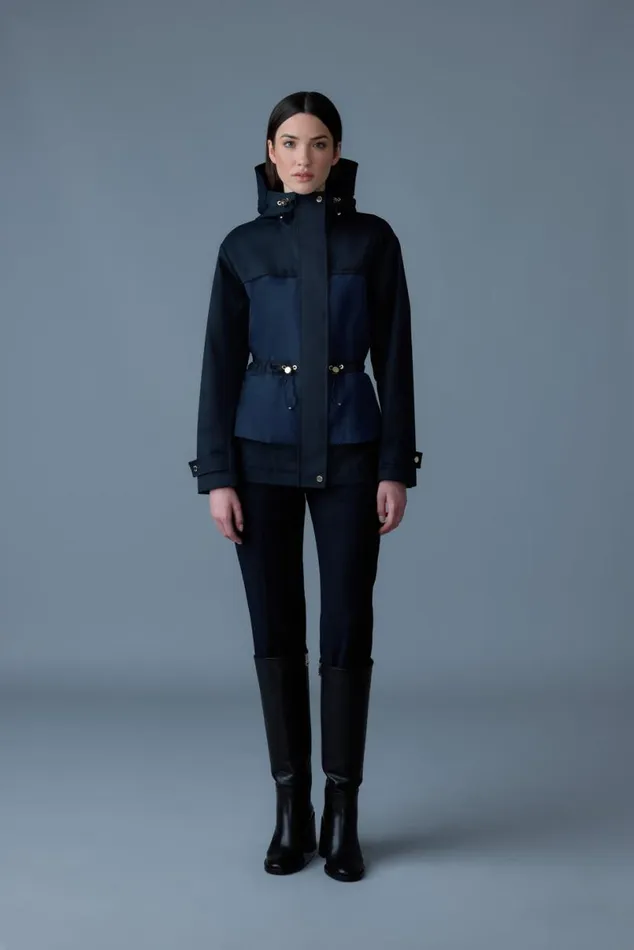 Trenches and Raincoats Women Mackage KAORILVS Hybrid Jacket With Peplum Detail Navy