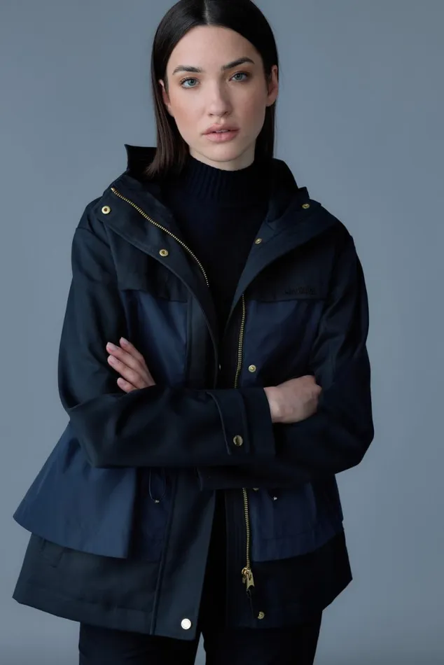 Trenches and Raincoats Women Mackage KAORILVS Hybrid Jacket With Peplum Detail Navy