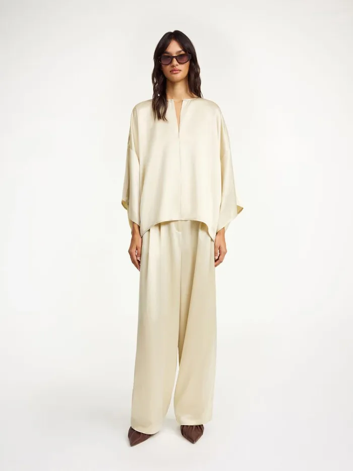 Trousers Women By Malene Birger Piscali Wideleg Trousers Oyster Gray