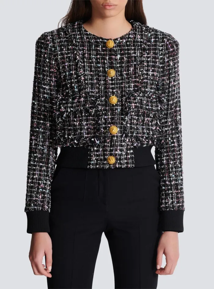 Tweed Jacket With Buttons Black Women Balmain Outerwear
