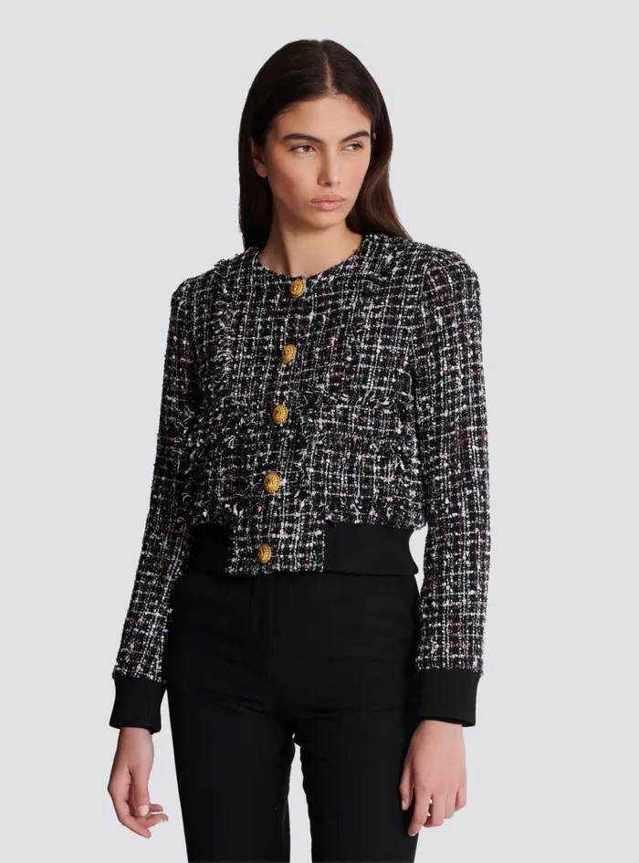 Tweed Jacket With Buttons Black Women Balmain Outerwear