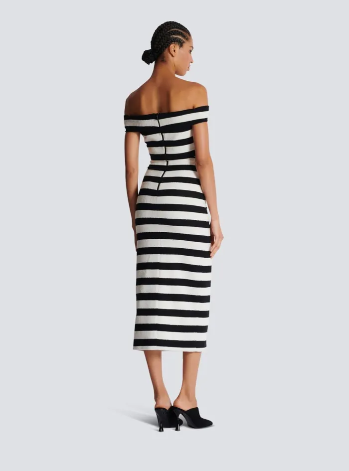 Twotone Buttoned Knit Midi Skirt Black Women Balmain Skirts
