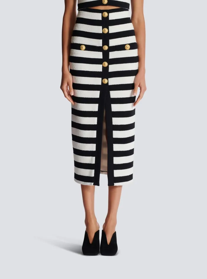 Twotone Buttoned Knit Midi Skirt Black Women Balmain Skirts