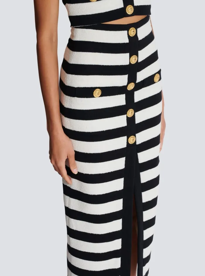 Twotone Buttoned Knit Midi Skirt Black Women Balmain Skirts
