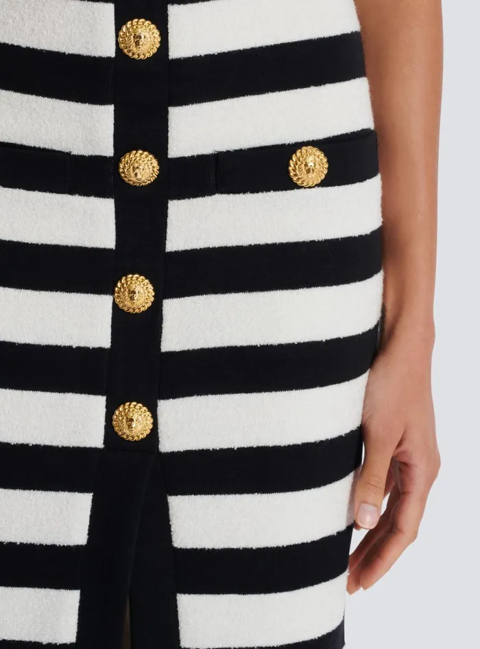 Twotone Buttoned Knit Midi Skirt Black Women Balmain Skirts
