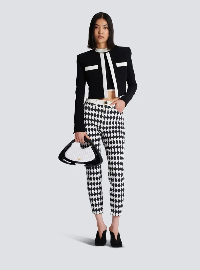 Twotone Crepe Spencer Jacket Black Women Balmain Jackets And Blazers